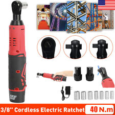 2 Batteries Electric Cordless Ratchet 38 Right Angle Wrench Impact Power Tool