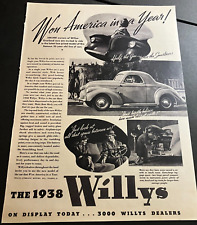 1938 Willys Two-door Coupe - Vintage Original Black White Print Ad Wall Art