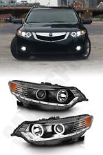 Black Projector Headlights W Halo Rims Led Strip For 2009-2012 Acura Tsx