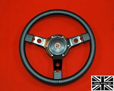 13 Leather Steering Wheel-black Spokes Hub. Fits Mg Mgb 70-81