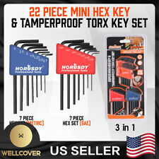 22 Pcs Mini Hex Key Torx Star Allen Wrench Set Metric Sae Short Arm Cr-v Holder