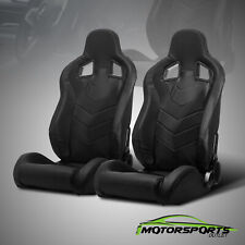 2 X Reclinable Black Pvc Punching Leather Leftright Racing Seats Slider Pair