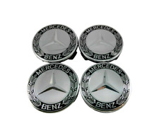 Set Of 4 Mercedes-benz Silver Black 75mm Wheel Rim Center Hub Caps Amg Wreath