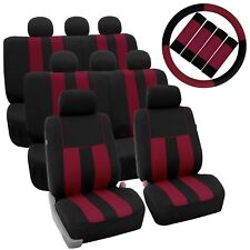 Burgundy 3row Suv Split Bench Car Seat Covers Steering Wheel And Seat Belt Pads