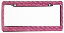 Hot Pink Crystal Rhinestones On Black License Plate Frame 7 Rows Special Bling