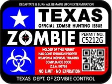 Texas Flag Zombie Hunting License Permit 3x4 Decal Sticker Outbreak 1295