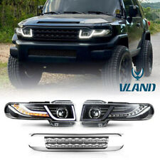 Led Headlights Silver Grille Set For 2007-2015 Toyota Fj Cruiser Sequential Turn