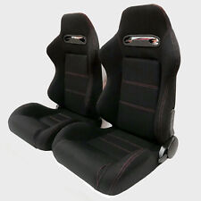 2 Pcs Universal Black Cloth Reclinable Bucket Seats Chairs Sport Racing