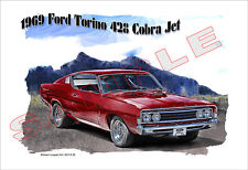 1969 Ford Torino 428 Cobra Jet Muscle Car Art Print - 7 Colors