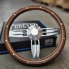 14 Inch Billet Steering Wheel Mahogany Aluminum Rivets Half Wrap Horn - 6 Hole
