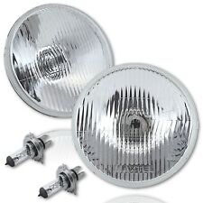7 Stock Style H4 Glass Metal Headlight Clear Halogen 6055w Bulb Headlamp Pair