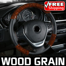 Car Steering Wheel Cover Mahogany Wood Grain Leather Diy Hand Sewing 15 Needles