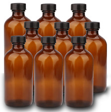4oz Amber Glass Apothecary Boston Bottles W Leak-proof Screw On Caps - 9 Pack