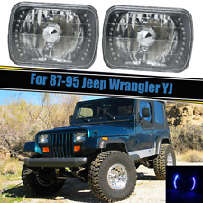 For 87-95 Jeep Wrangler Yj 7x6 Blue Halo Led Chrome Headlights Hi-lo Beam
