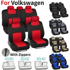 For Volkswagen Flat Cloth Car Seat Covers 5-seat W Split Bench Zippers Full Set