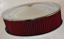 14 X 4 Round Chrome Red Washable Air Cleaner Flat Base Extreme Chevy Sbc 350