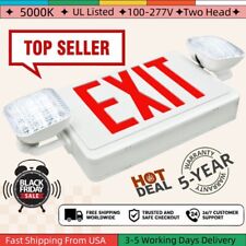 Led Red Exit Sign Emergency Light Adjustable Two Head Compact Combo Ul924 Listed