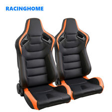 2pcs Universal Blackorange Car Racing Bucket Seat Pvc Leather Seats W2 Slider