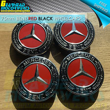 4 Mercedes-benz Red Black Wheel Center Caps Emblem 75mm Amg Laurel Wreath Hub
