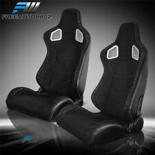 Adjust Universal Racing Seat Bk Suede Wh Stitch Silver Buckle Pair2 Dual Slider