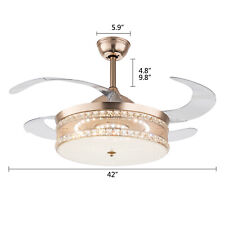 42 Retractable Ceiling Fan Light Modern Dimmable Chandelier Led Lamp W Remote