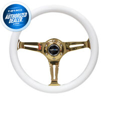 New Nrg Steering Wheel Classic Wood 350mm White Chrome Gold 3 Spoke St-015cg-wt
