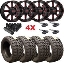 24x14 Black Red Wheels Rims 33 12.50 24 Tires Mt Sierra Silverado Ram Xd Moto