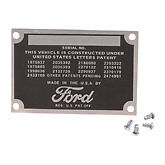 1937 1938 1939 1940 1941 1942 1946 1947 1948 Ford Data Plate