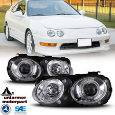 For 98-01 Acura Integra Pair Projector Halo Headlights Chrome Clear Lens Lamps