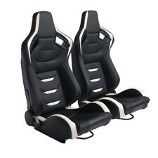 1pair Pu Leather Bucket Seats Reclinable Car Racing Seats W2sliders Black White