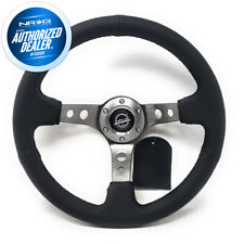 New Nrg 350mm 3deep Dish Steering Wheel Black Leather Gun Metal Rst-006gm