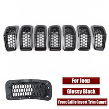 Glossy Black Car Front Honeycomb Grille Inserts Guard For Jeep Cherokee 2014-18