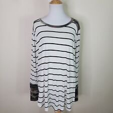 7th Ray Soft Pullover Top Long Sleeve Striped Black Ivory Camo Sleeve Size 3xl