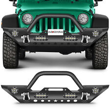 Front Bumper With Led Lights Built In Winch Plate For Jeep Wrangler Jk 2007-18