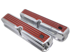 Sbf 302 Tall Finned Polished Aluminum Red Valve Covers 289 351w 5.0 62-85