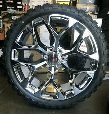 22 Snowflake Chrome Wheels With 33 Mt Tires Fit Sierra Yukon Escalade Tahoe
