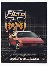 1984 Pontiac Fiero Print Ad Automobile Car 8.5 X 11