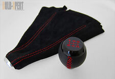 For Honda Civic Si 5 Speed Black Leather Shift Knobsuede Boot Red Stitch Combo