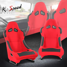Set Of 2 Universal Red Woven Vinyl Leather Fixed Back Racing Bucket Seat Lr