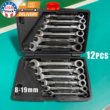 Fixed Ratchet Combination Spanner Wrench Polished Tool Set 12pc Metric 8-19mm Us