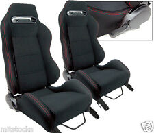 2 Black Cloth Red Stitch Racing Seats Reclinable Sliders Volkswagen New 
