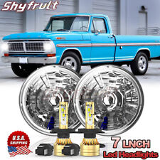 Pair 7 Inch Round Led Hilo Beam Headlights Chrome For Ford F100 F150 F250 Truck