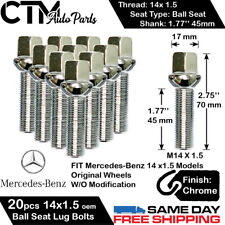 20pc Mercedes Chrome 14x1.5 Ball Seat Lug Bolt 45mm Shank Shaft Fit Original Rim